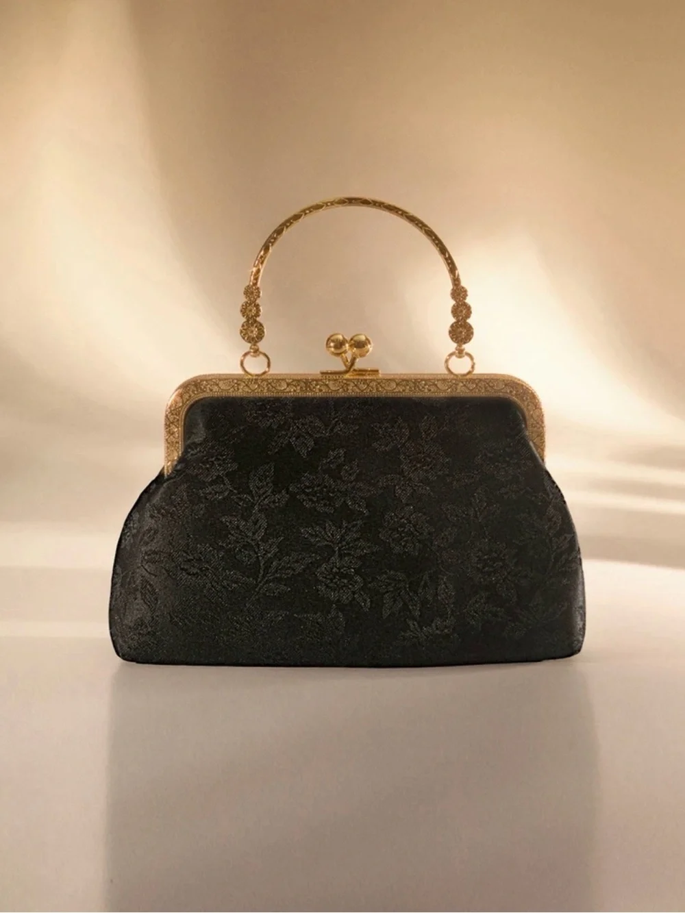 SHEIN Black Jacquard Evening Clutch with Gold Frame